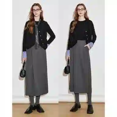 初语 优雅简约纯色百搭通勤时尚休闲长裙 女款 深灰色