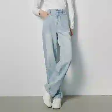 初语 复古高腰休闲百搭宽松显瘦直筒牛仔裤 女款