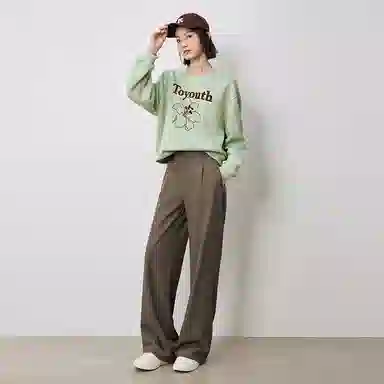 初语 慵懒风刺绣百合花套头圆领无帽卫衣 女款