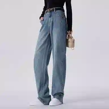 初语 复古高腰休闲百搭宽松显瘦直筒牛仔裤 女款