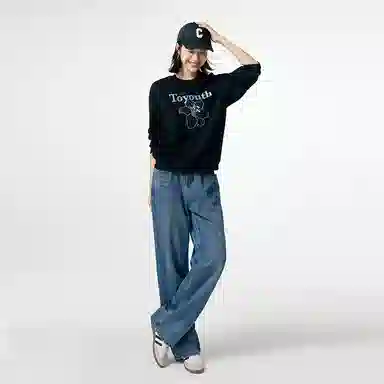 初语 慵懒风刺绣百合花套头圆领无帽卫衣 女款