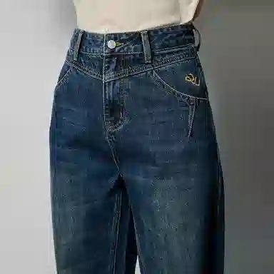 初语 复古高腰休闲百搭宽松显瘦直筒牛仔裤 女款