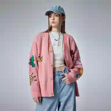 Guuka V-Neck Cardigan Pink