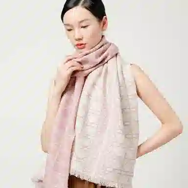 丝界 时尚双面提花经典百搭羊毛 绒线围巾 女款