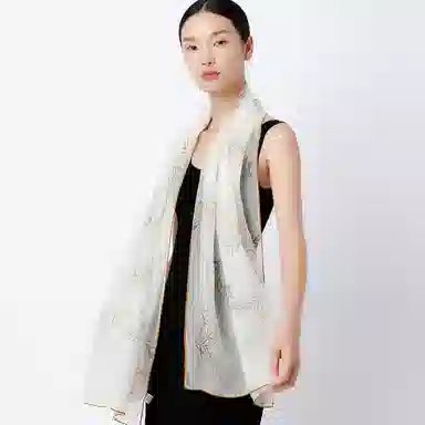 丝界 时尚轻薄珍珠纱真丝百搭长巾 丝巾 女款