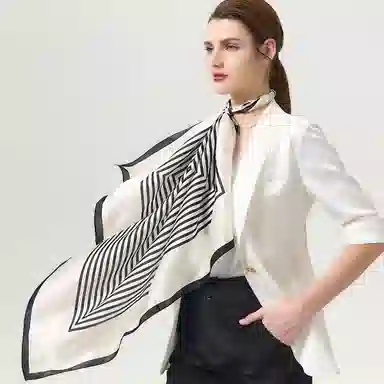 丝界 时尚百搭条纹真丝披肩领巾 丝巾 女款