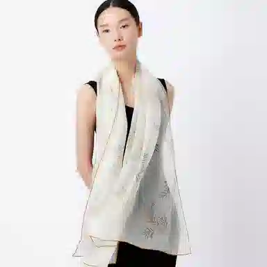 丝界 时尚轻薄珍珠纱真丝百搭长巾 丝巾 女款