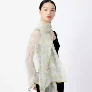 丝界 时尚轻薄珍珠纱真丝百搭长巾 丝巾 女款