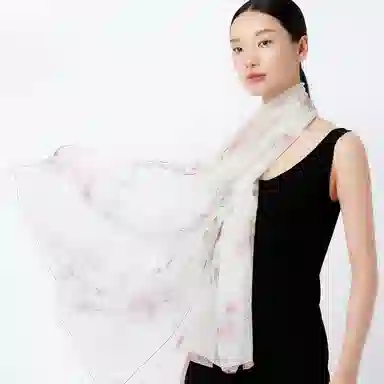 丝界 时尚轻薄珍珠纱真丝百搭长巾 丝巾 女款