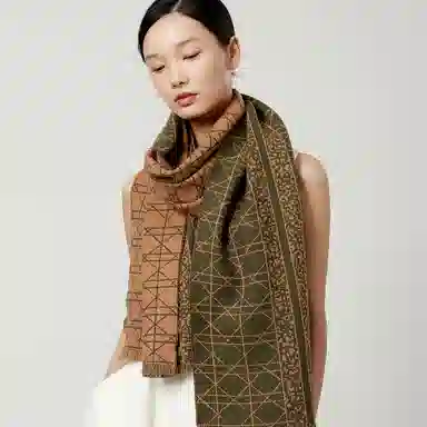 丝界 时尚双面提花经典百搭羊毛 绒线围巾 女款