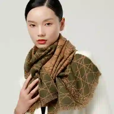 丝界 时尚双面提花经典百搭羊毛 绒线围巾 女款