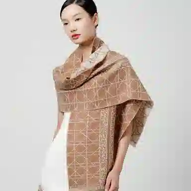 丝界 时尚双面提花经典百搭羊毛 绒线围巾 女款