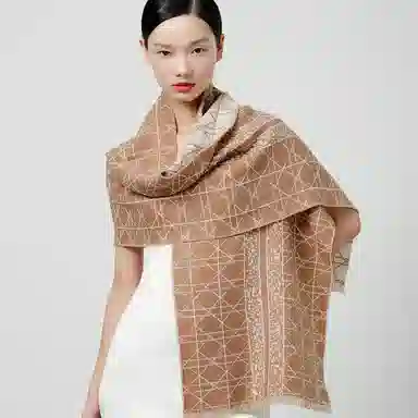 丝界 时尚双面提花经典百搭羊毛 绒线围巾 女款