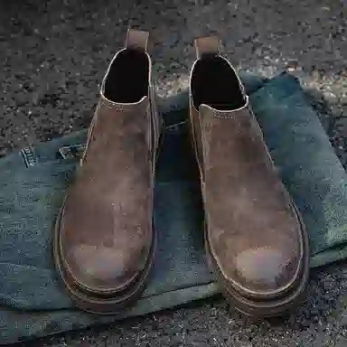 品乙 二层猪皮 经典时尚 透气舒适 通勤潮流 及踝 切尔西靴 男款