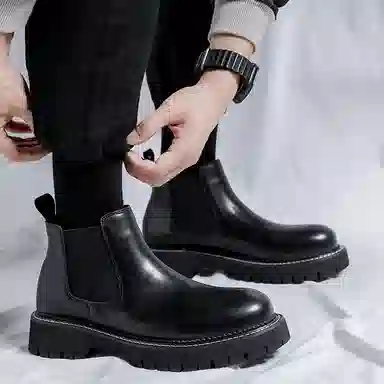 品乙 潮流百搭舒适 短筒 切尔西靴 男款 黑色