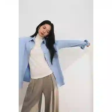 莫代尔 静奢风极简通勤风纯棉斜纹磨毛长袖衬衫 女款