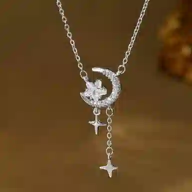 良碧 星月浪漫 美少女闪耀气质简约甜灵动森系小清新学院风时尚小众设计轻奢百搭通勤氛围感 冷淡风锁骨链 合金 项链 女款