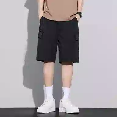羽浅 夏季薄款宽松百搭五分裤多口袋工装拼接款中裤舒适透气休闲短裤 男款