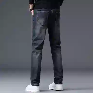 羽浅 秋冬季潮牌怀旧时尚百搭弹力显瘦长裤潮流绣标耐磨修身直筒牛仔裤 男款