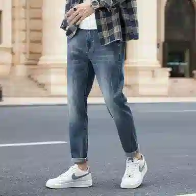 羽浅 弹力耐磨百搭合身九分裤潮流直筒锥形休闲简约牛仔裤 男款
