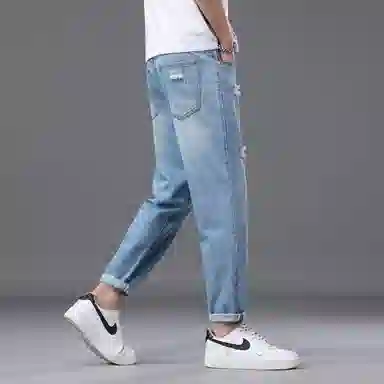 羽浅 时尚流行百搭阔腿直筒九分牛仔裤 男款