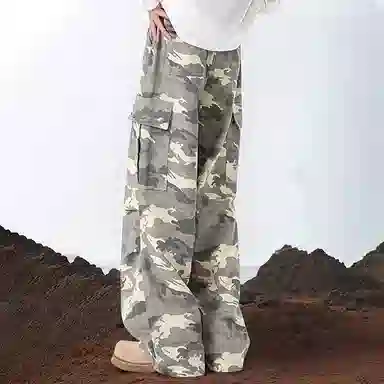 羽浅 美式街头休闲裤嘻哈直筒阔腿裤垂感高街长裤潮牌工装裤 男女同款 迷彩
