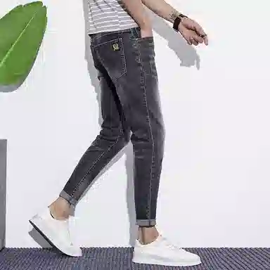 羽浅 黑灰色九分长裤显高舒适弹力修身小脚休闲潮流耐穿耐磨牛仔裤 男款