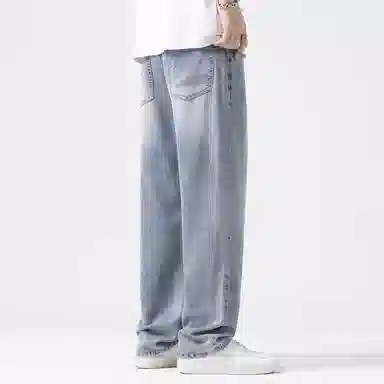 羽浅 潮牌轻奢莱赛尔弹力舒适浅色百搭长裤时尚垂感阔腿裤子潮流宽松直筒牛仔裤 男款