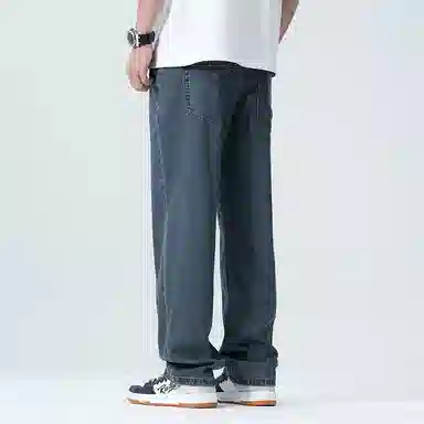 羽浅 高档莱赛尔天丝凉感舒适百搭长裤时尚休闲怀旧弹力裤子潮流宽松阔腿牛仔裤 男款