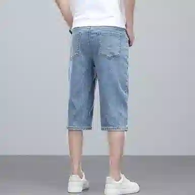 羽浅 夏季时尚莱赛尔天丝七分裤潮流浅色百搭中裤子潮牌宽松直筒牛仔短裤 男款