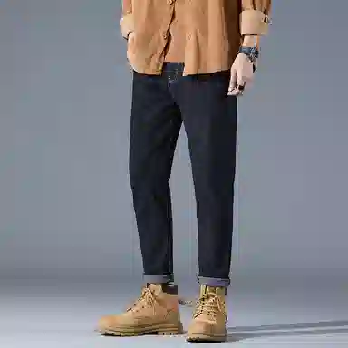 羽浅 潮牌棉弹百搭九分裤秋冬款时尚后袋刺绣小标识弹力耐磨裤休闲裤子潮流修身牛仔裤 男款