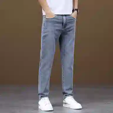 羽浅 秋冬季棉弹舒适百搭长裤潮流水洗做旧休闲弹力裤子时尚合体显瘦直筒牛仔裤 男款