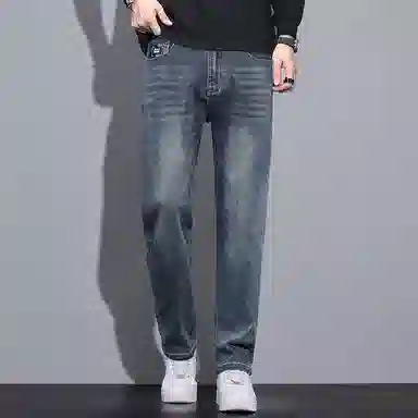 羽浅 秋冬季潮牌复古休闲棉弹舒适长裤潮流绣标时尚怀旧耐磨百搭宽松直筒牛仔裤 男款