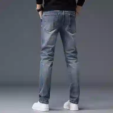 羽浅 秋冬季潮牌怀旧时尚百搭弹力显瘦长裤潮流绣标耐磨修身直筒牛仔裤 男款