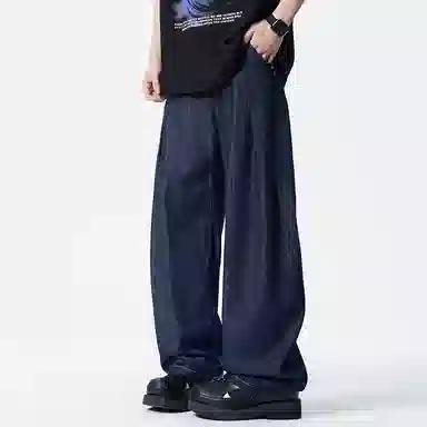 羽浅 宽松休闲百搭垂感高街直筒牛仔裤 男女同款 深蓝色