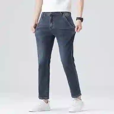 羽浅 夏季薄款九分弹力宽松直筒背面牛仔裤 男款