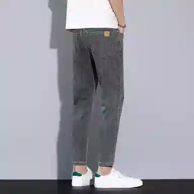 羽浅 秋冬季潮牌复古百搭小个子九分裤时尚后袋小皮标设计棉弹舒适耐磨裤子潮流修身小脚牛仔裤 男款