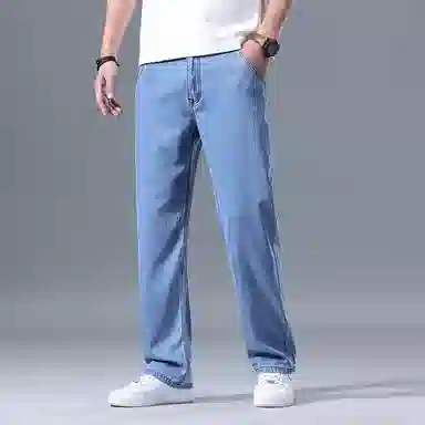 羽浅 夏季轻薄透气莱赛尔天丝弹力舒适长裤时尚水洗做旧休闲裤子潮流百搭宽松阔腿牛仔裤 男款