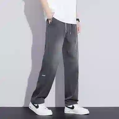 羽浅 潮流莱赛尔天丝透气百搭长裤时尚个性刺绣弹力宽松直筒牛仔裤 男款