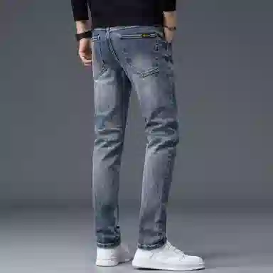 羽浅 秋冬季潮牌怀旧时尚百搭弹力显瘦长裤潮流绣标耐磨修身直筒牛仔裤 男款