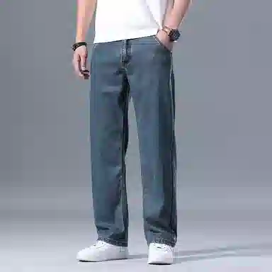 羽浅 夏季轻薄透气莱赛尔天丝弹力舒适长裤时尚水洗做旧休闲裤子潮流百搭宽松阔腿牛仔裤 男款