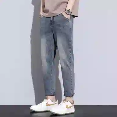 羽浅 薄款修身复古弹力九分休闲牛仔裤 男款