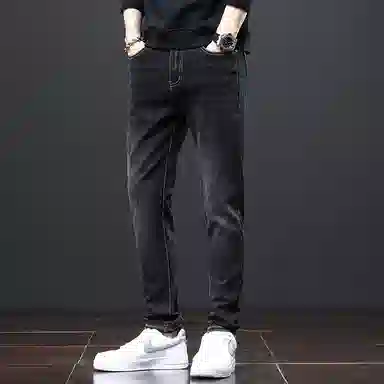 羽浅 时尚流行简约弹力直筒高端宽松牛仔裤 男款
