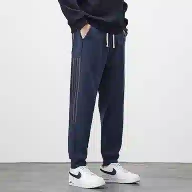 羽浅 条纹设计感抽绳款宽松束脚裤子轻商务百搭弹力长裤休闲裤 男款