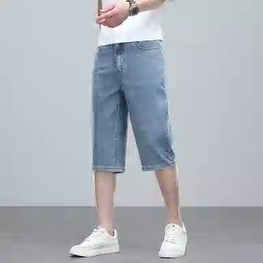 羽浅 夏季时尚莱赛尔天丝七分裤潮流浅色百搭中裤子潮牌宽松直筒牛仔短裤 男款