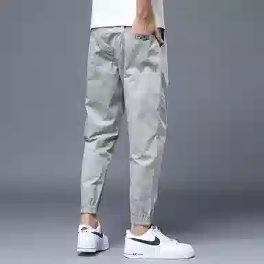 羽浅 薄款凉感透气速干潮牌纯色宽松束脚拼接工装九分夏季休闲裤 男款