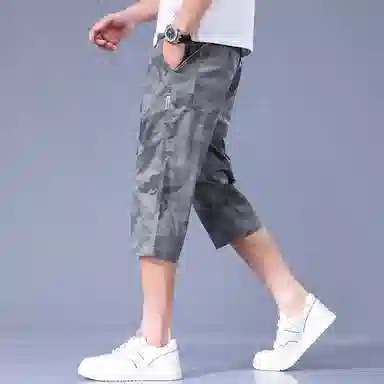 羽浅 夏季薄款冰丝迷彩中裤潮牌宽松百搭休闲短裤 男款