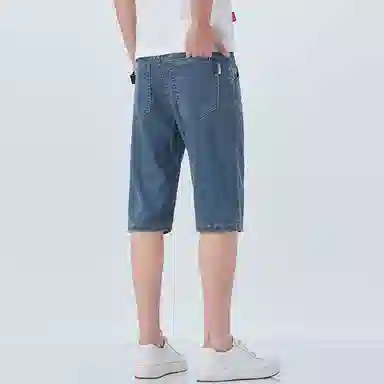 羽浅 高档莱赛尔天丝五分裤夏季薄款舒适弹力中裤商务休闲修身直筒牛仔短裤 男款
