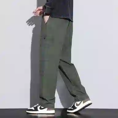 羽浅 纯棉休闲大口袋拼接简约纯色百搭透气美式宽松直筒痞帅工装裤 男款