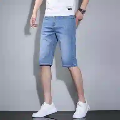 羽浅 男夏季薄款五分裤子男士休闲中裤直筒宽松弹力马裤牛仔短裤 男女同款